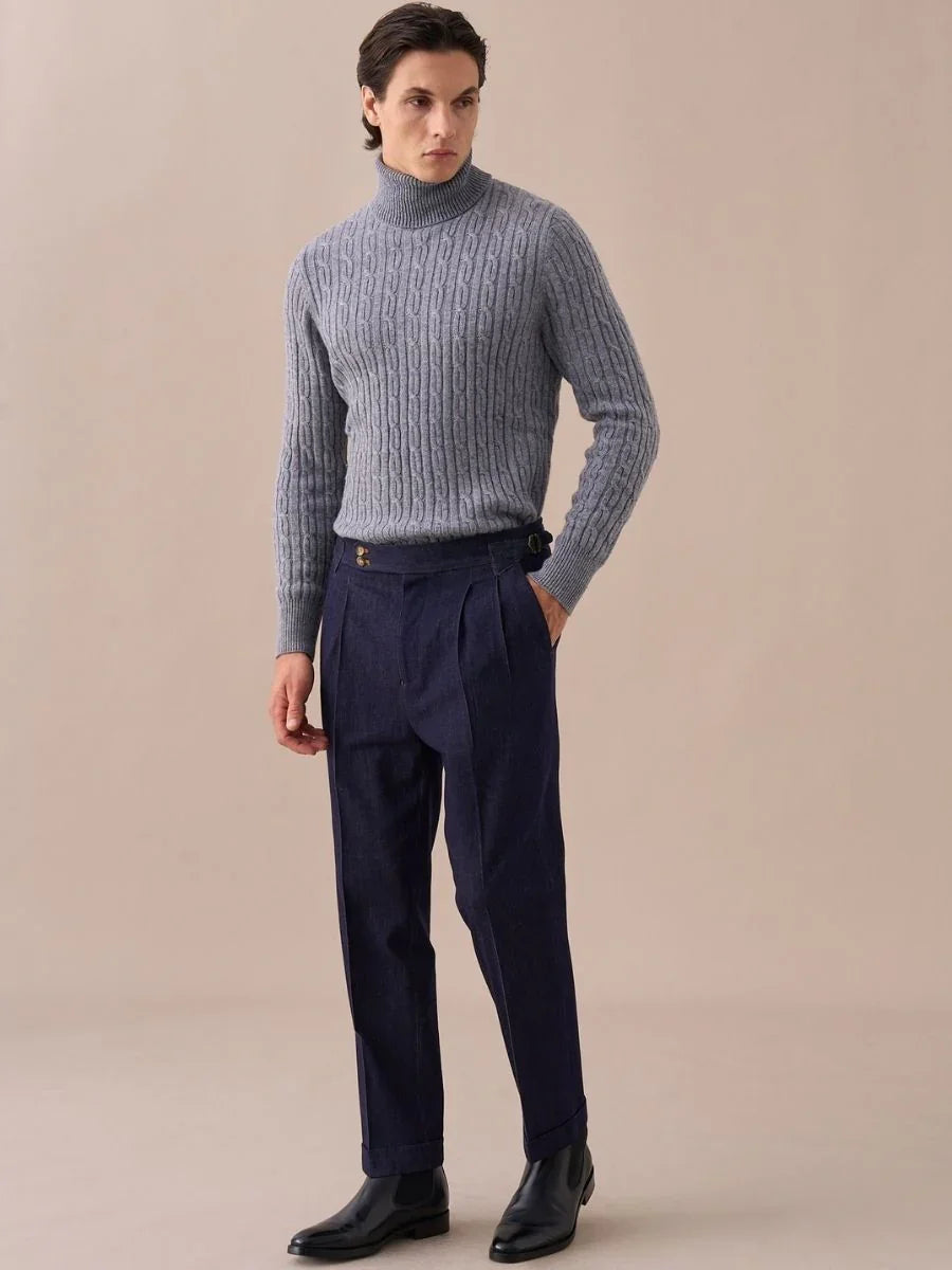 Arezzo – Pantalon en denim taille haute à double plis