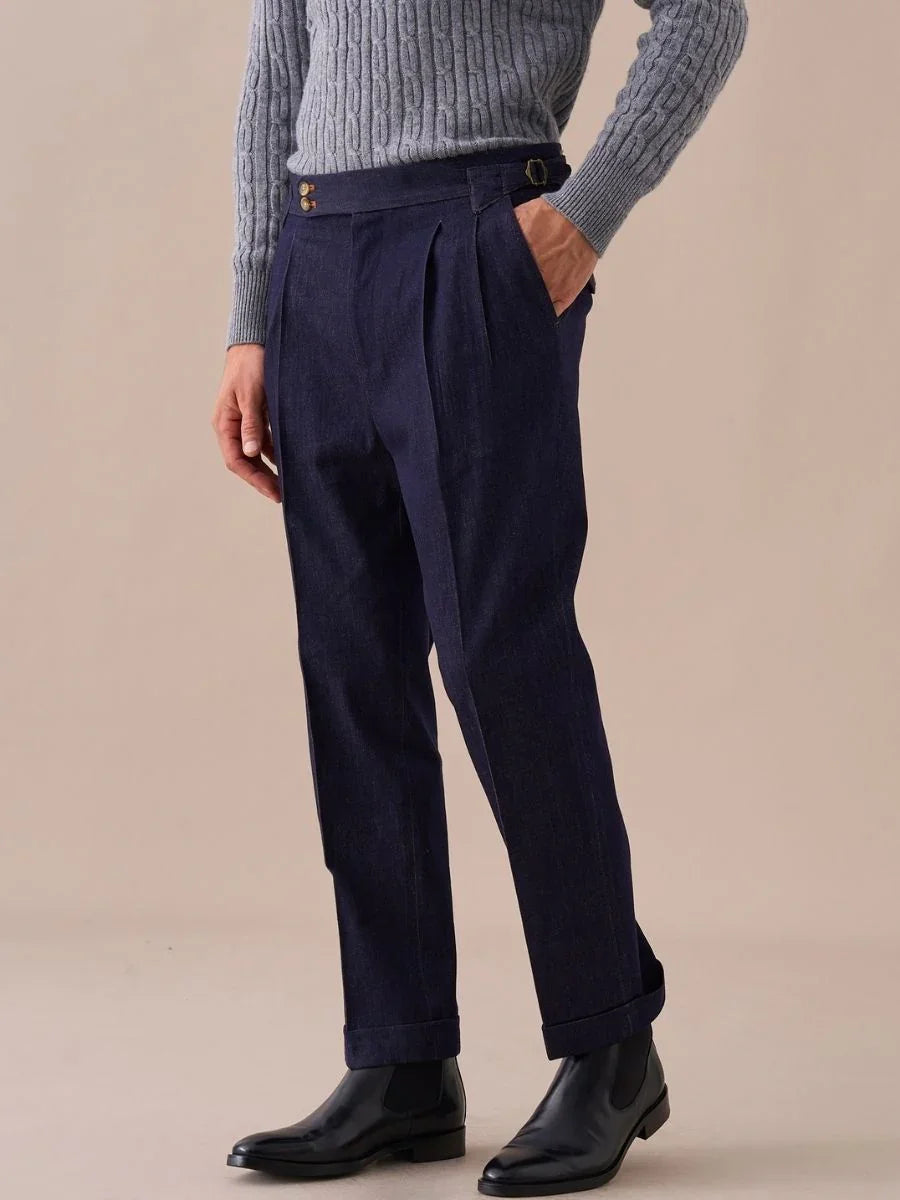 Arezzo – Pantalon en denim taille haute à double plis