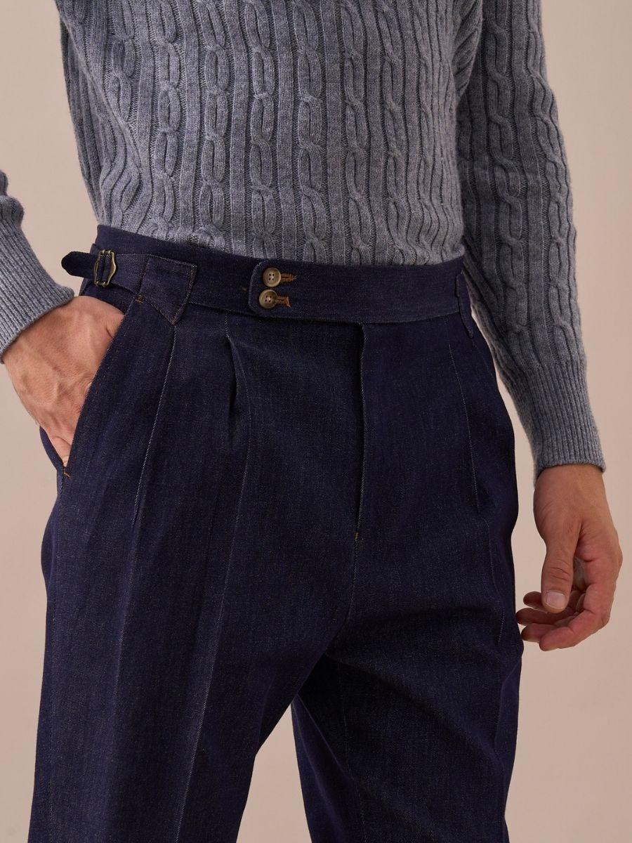 Arezzo – Pantalon en denim taille haute à double plis