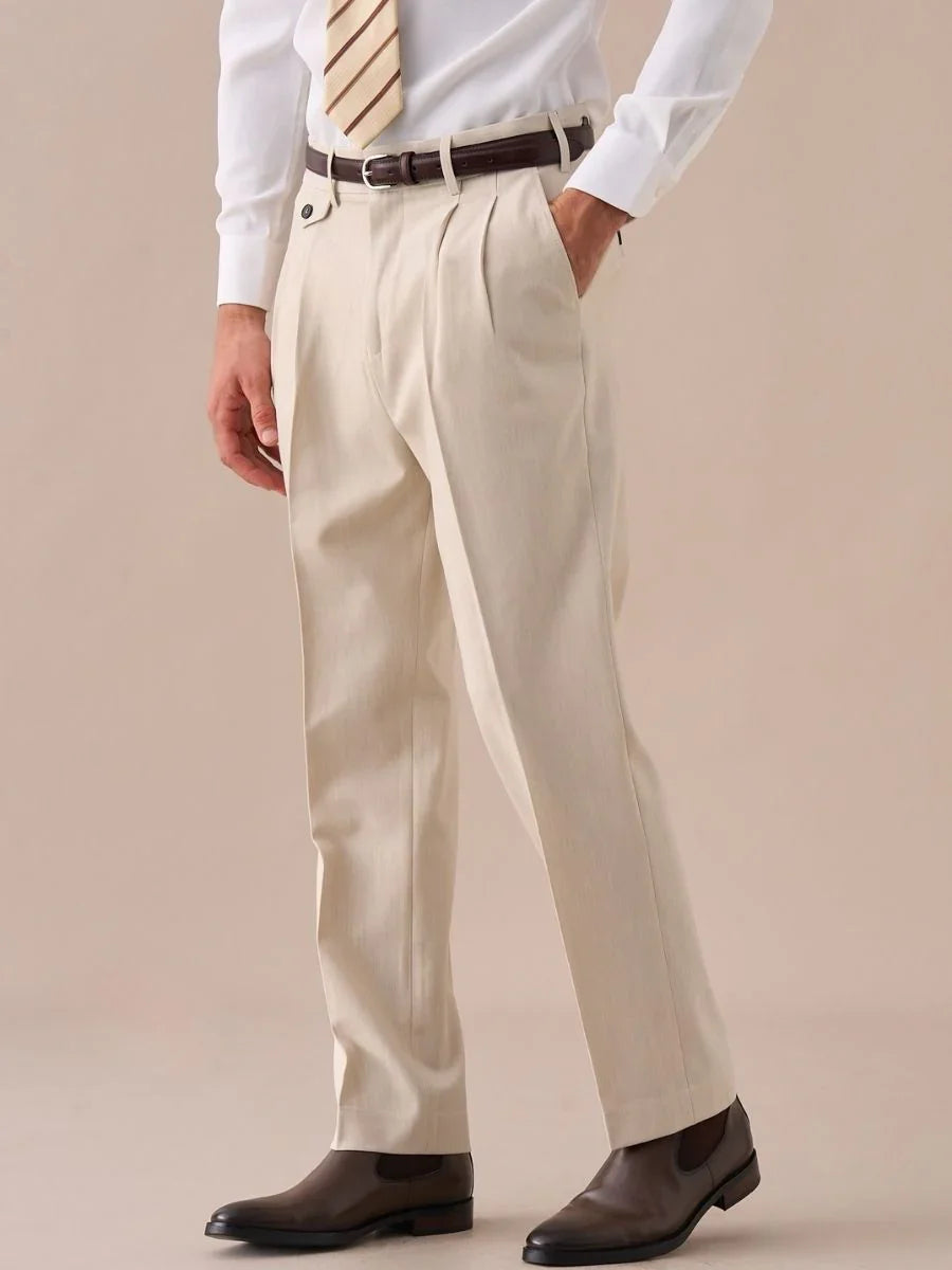 Livorno – Pantalon taille haute à double plis avec passants de ceinture