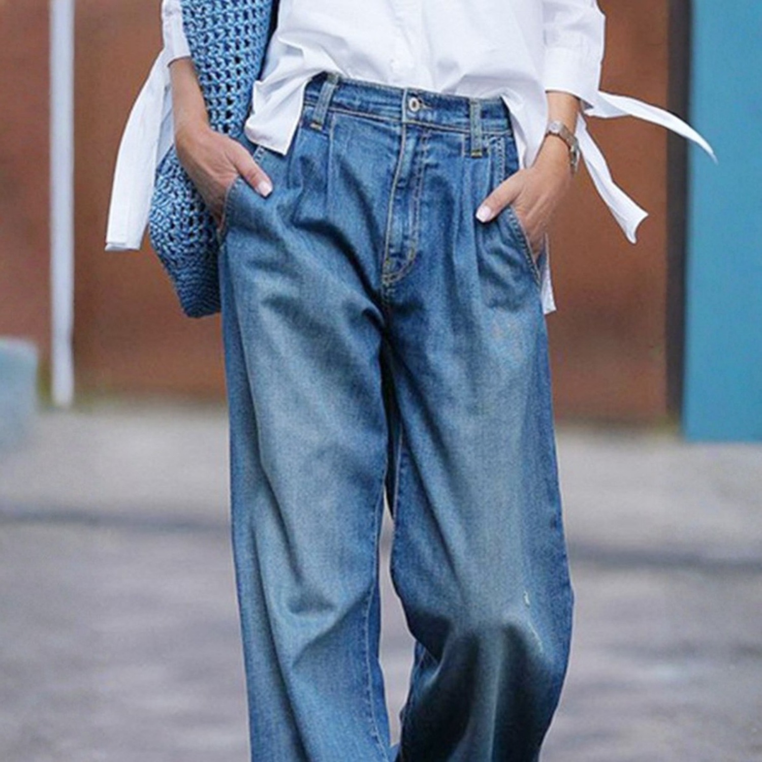 Jeans rétro taille haute à coupe large