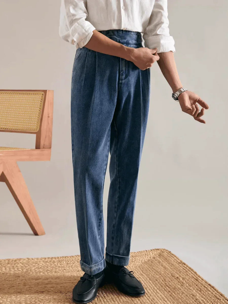 Civita Pantalon en denim à taille haute et double pli