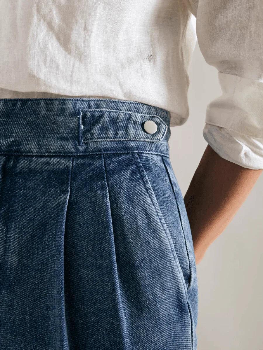 Civita Pantalon en denim à taille haute et double pli