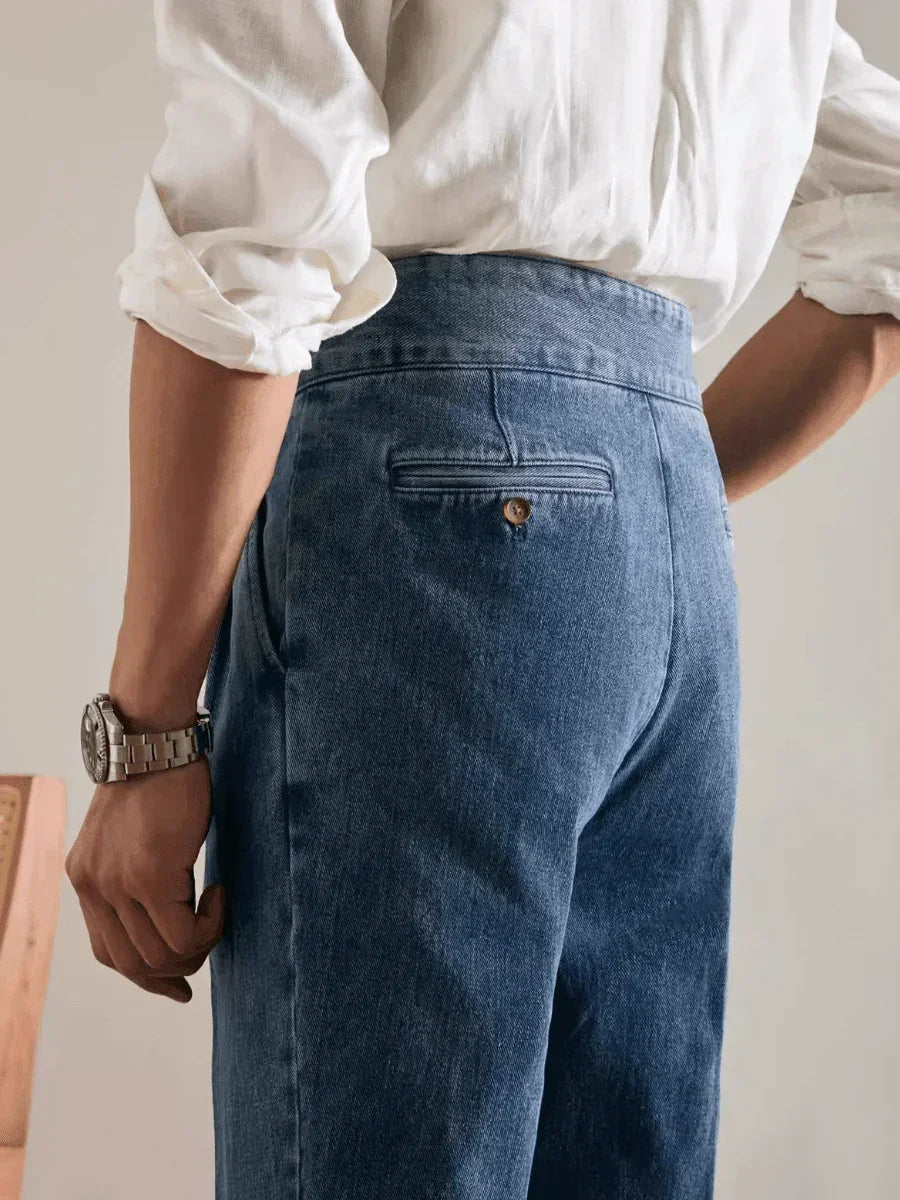 Civita Pantalon en denim à taille haute et double pli