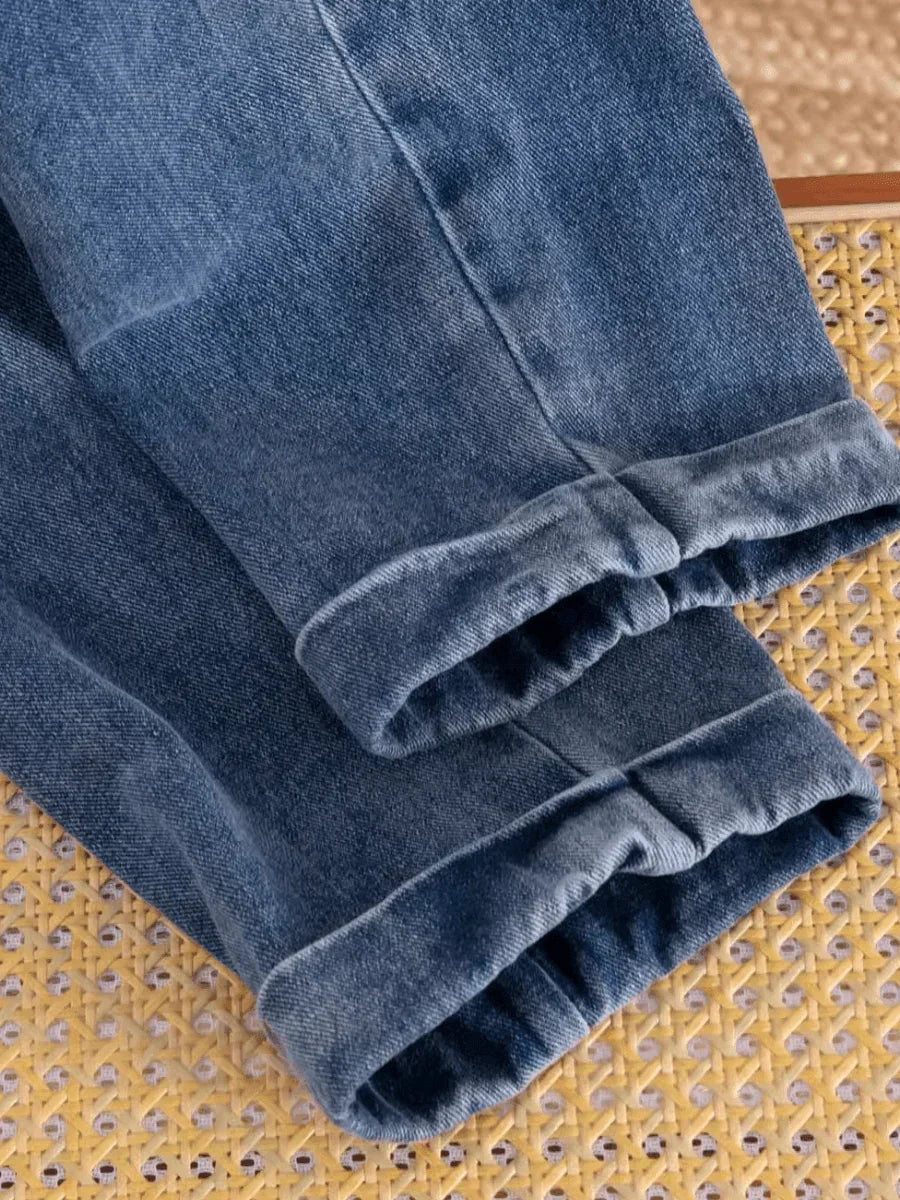 Civita Pantalon en denim à taille haute et double pli