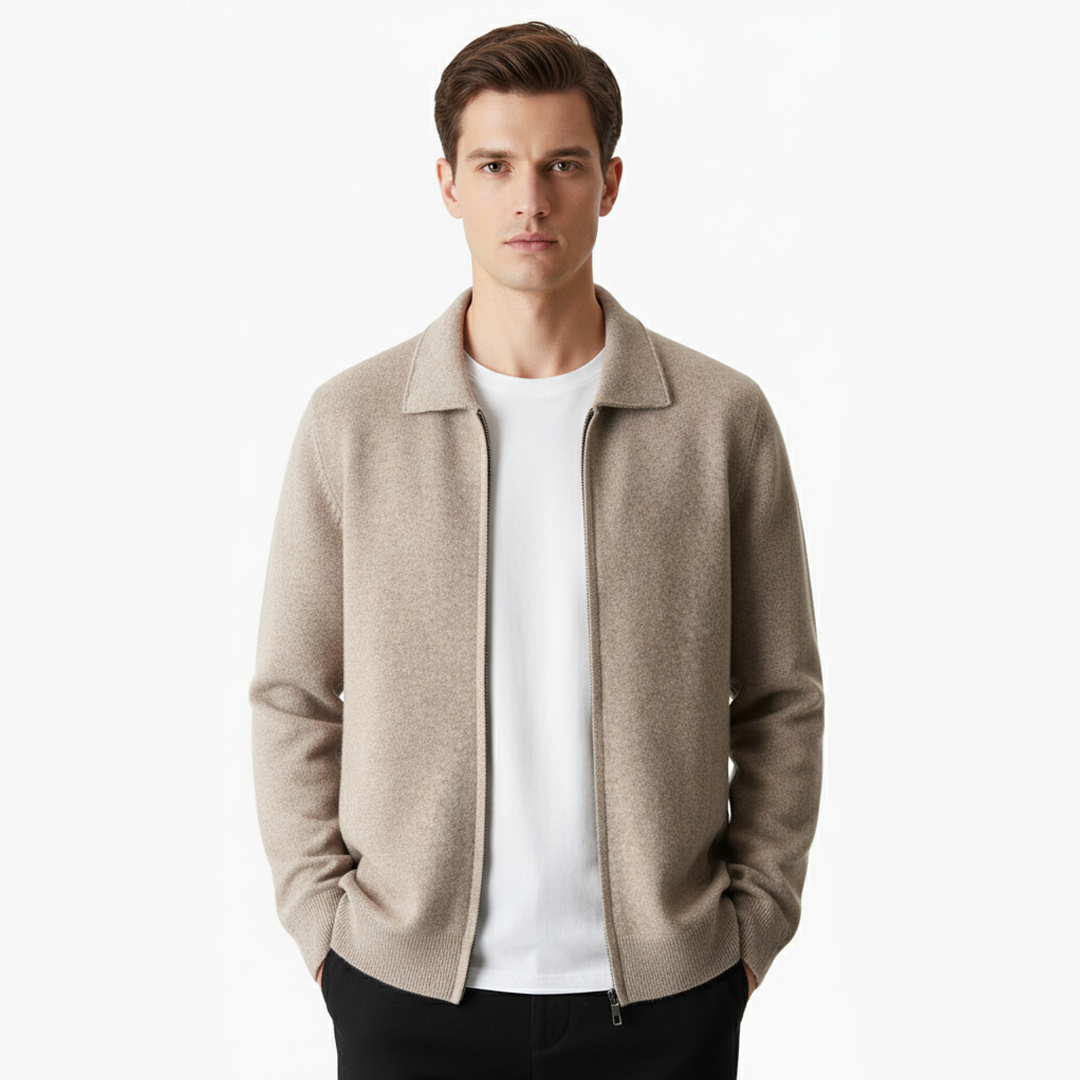 Polo zippé en laine mérinos extra-fine