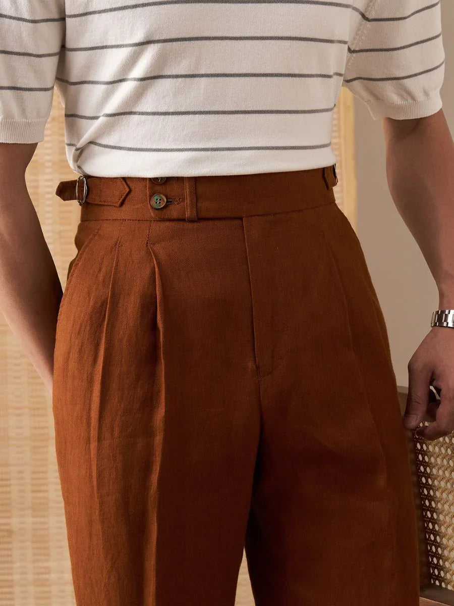 Capri Pantalon en lin taille haute