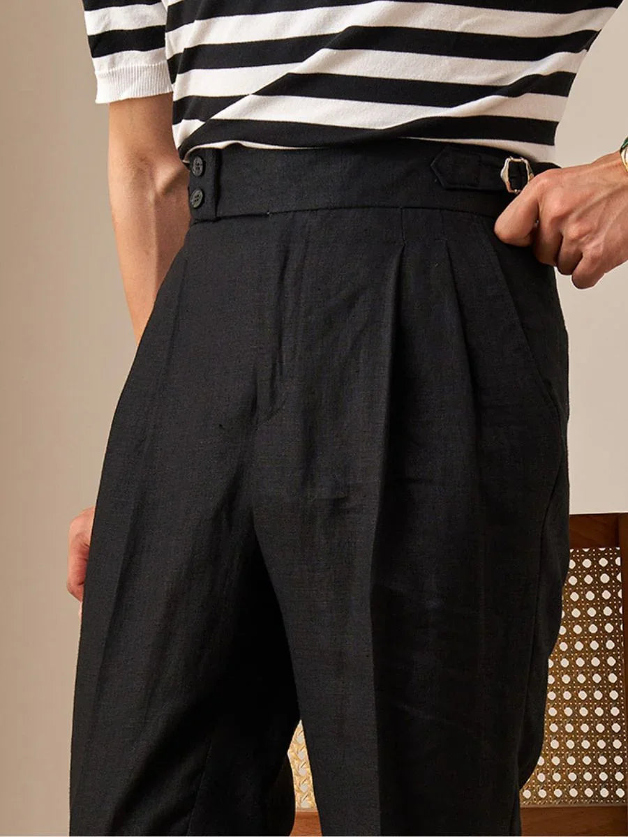 Capri Pantalon en lin taille haute