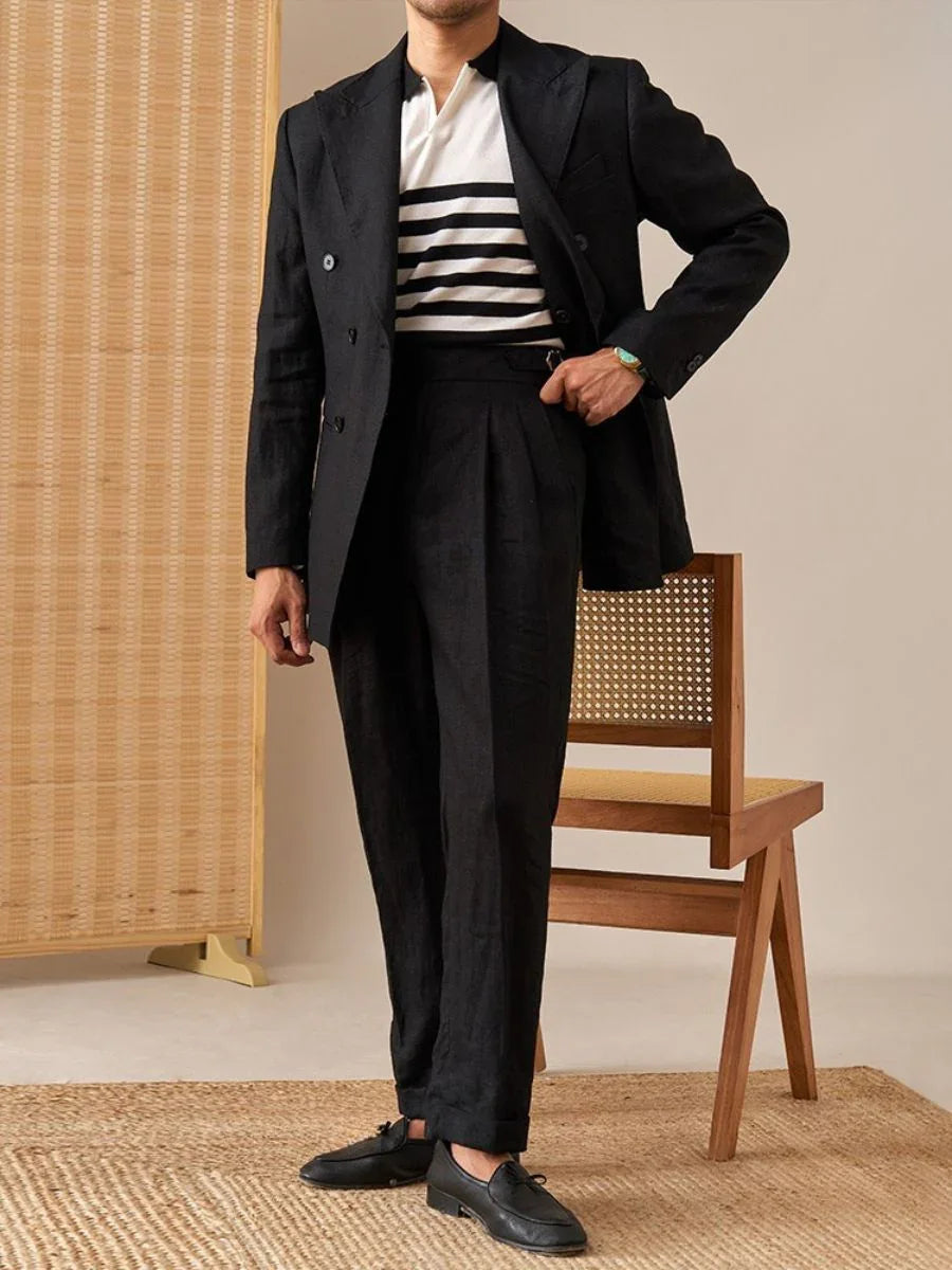 Capri Pantalon en lin taille haute