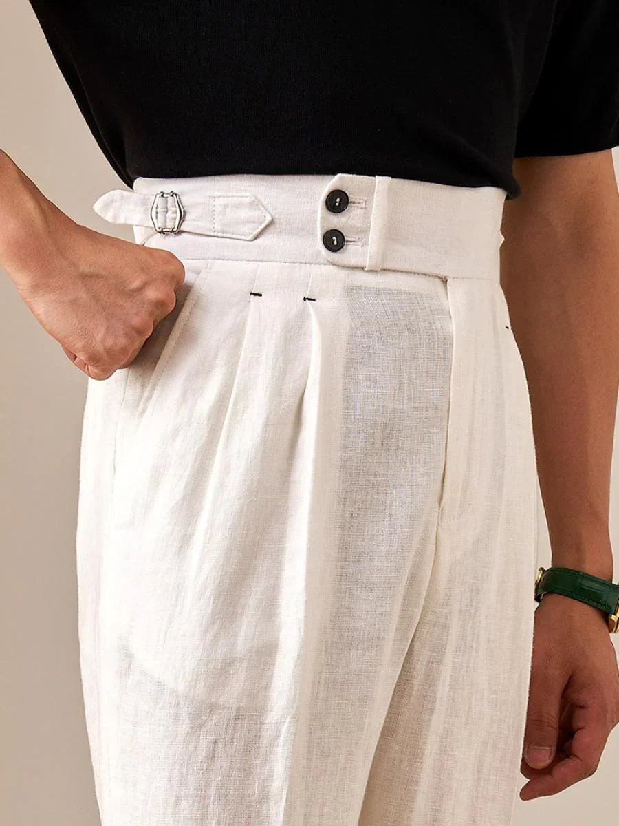 Capri Pantalon en lin taille haute