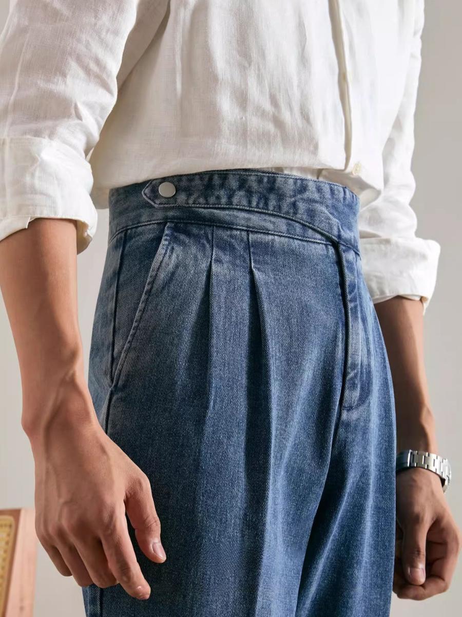 Civita Pantalon en denim à taille haute et double pli