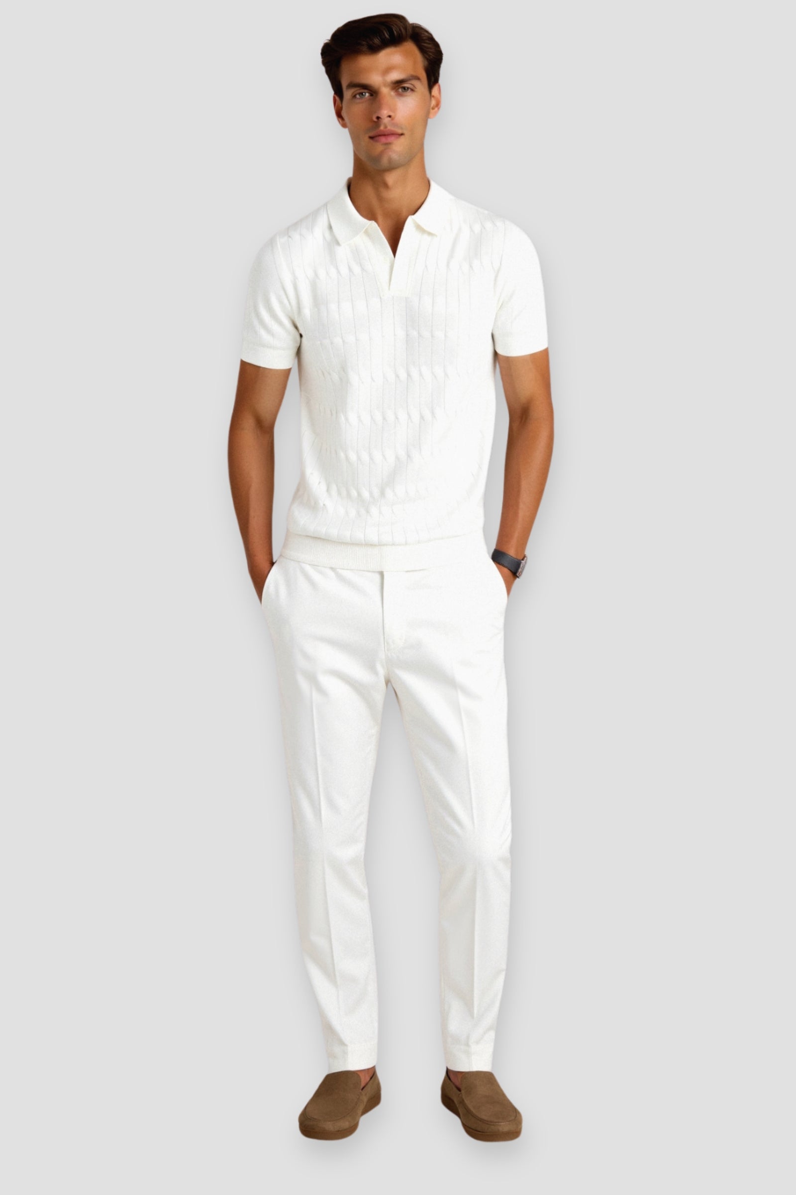 Polo Premium à col en V et tricot torsadé