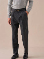 Livorno – Pantalon taille haute à double plis avec passants de ceinture