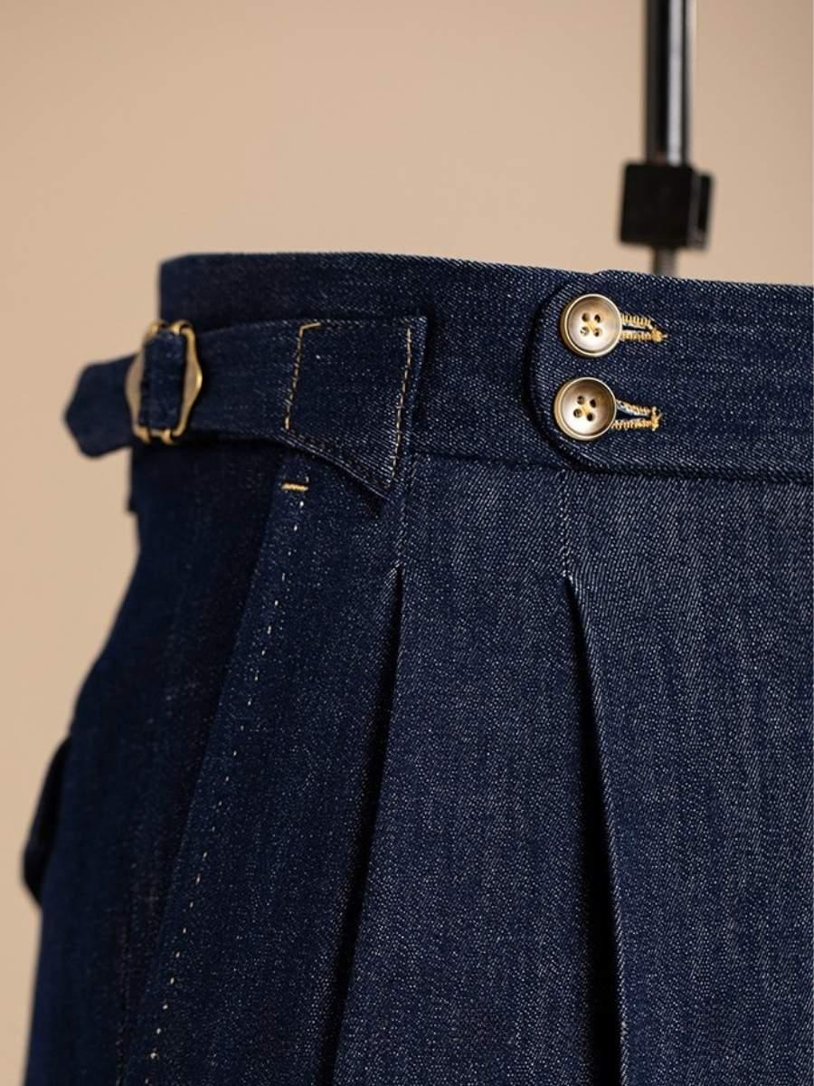Arezzo – Pantalon en denim taille haute à double plis