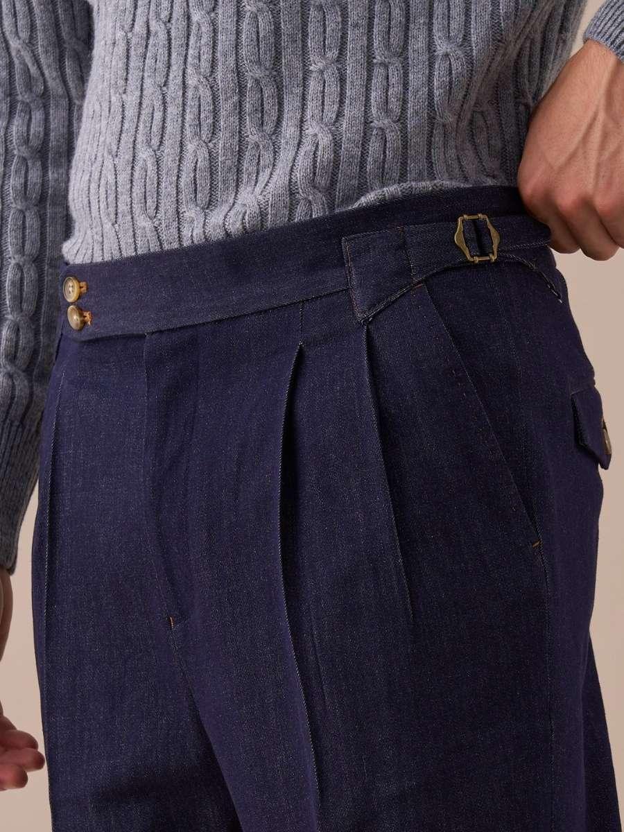 Pantalon en denim à taille haute et double pli Arezzo