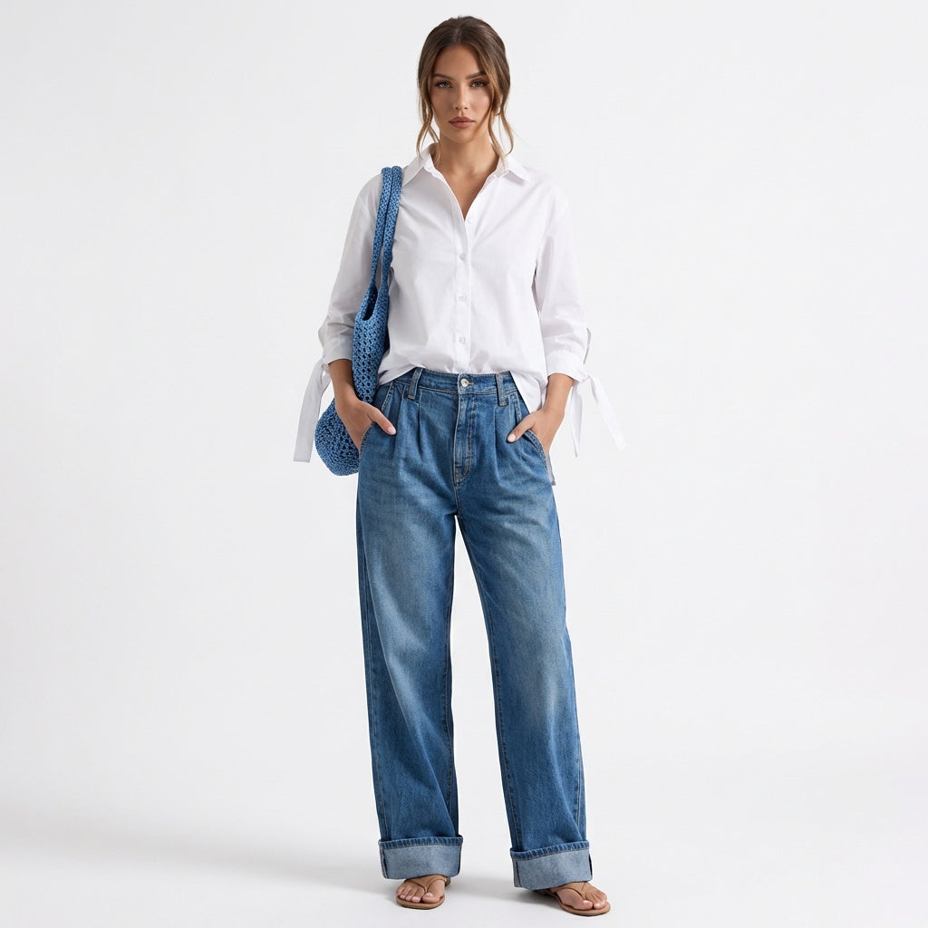 Jeans rétro taille haute à coupe large