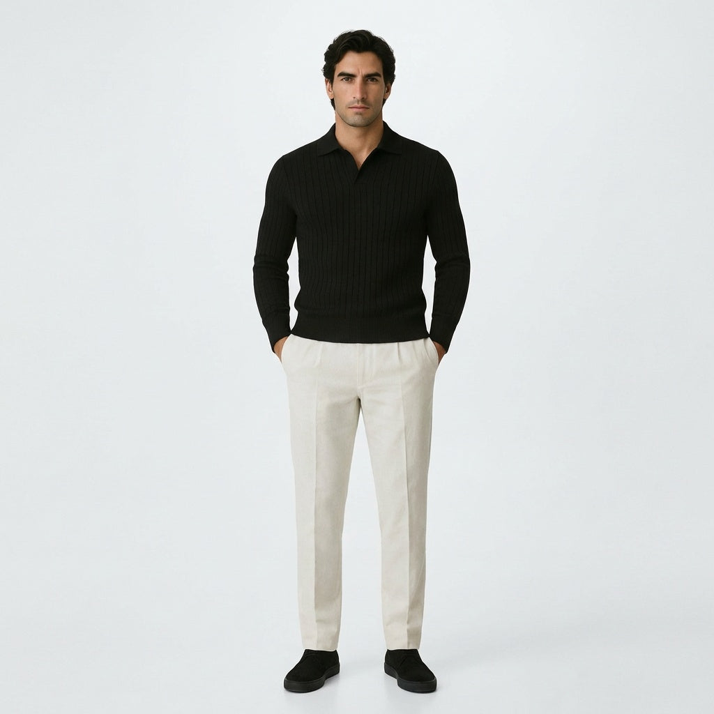 Polo noir côtelé Essential