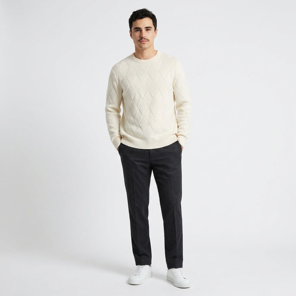 Pull en maille diamant à col rond