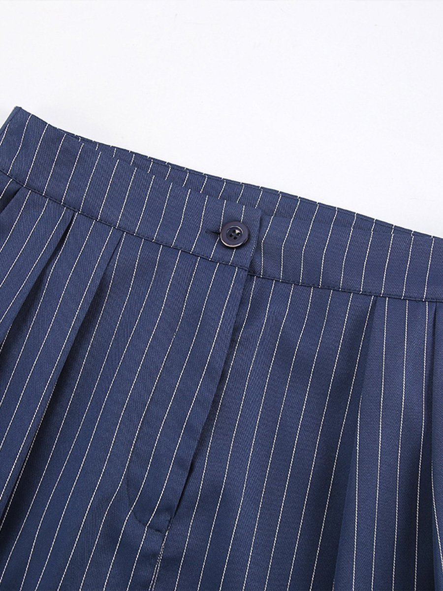 Pantalon large à rayures bleu marine