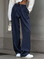 Pantalon large à rayures bleu marine