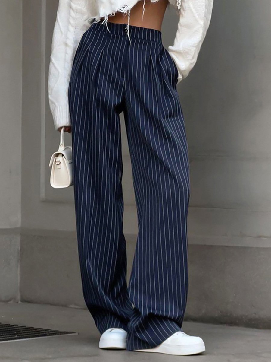 Pantalon large à rayures bleu marine