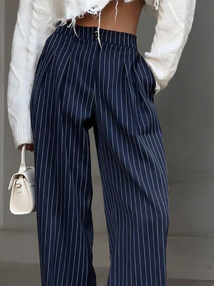 Pantalon large à rayures bleu marine