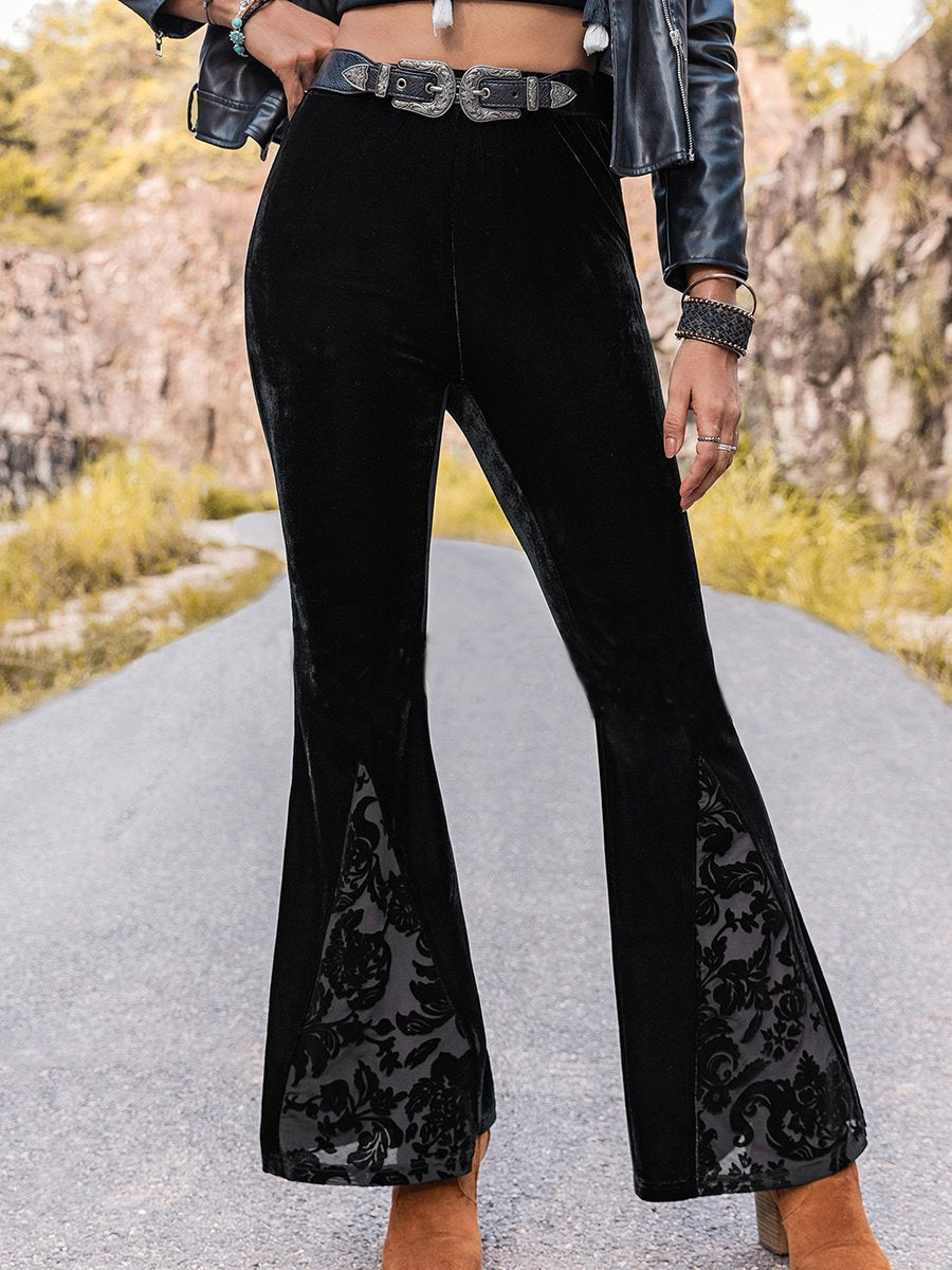 Pantalon taille haute en dentelle patchwork