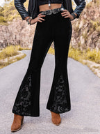 Pantalon taille haute en dentelle patchwork