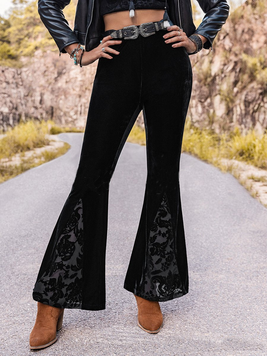 Pantalon taille haute en dentelle patchwork