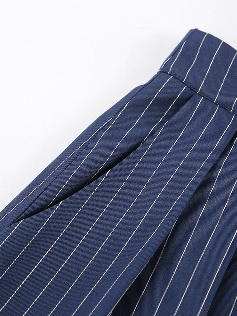 Pantalon large à rayures bleu marine
